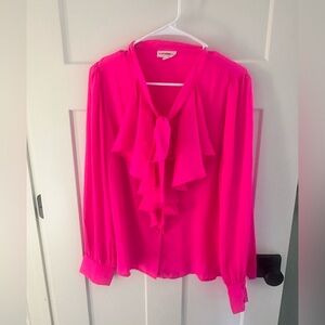 Eesome Vibrant Sheer Pink Ruffle Blouse